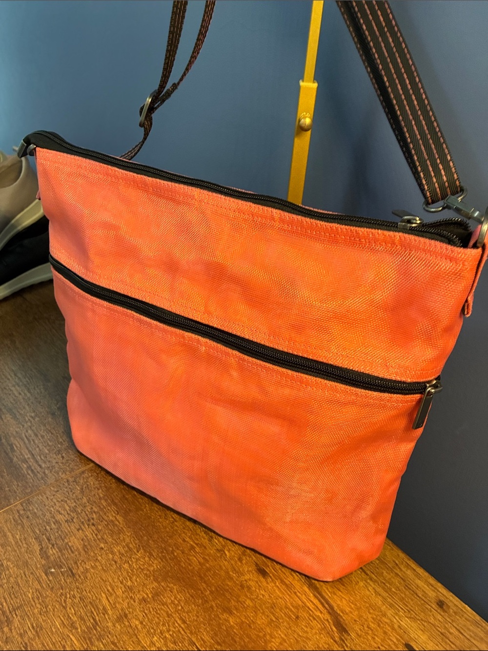 Smateria Orange Crossbody Shoulder Bag with Front Zip Pocket